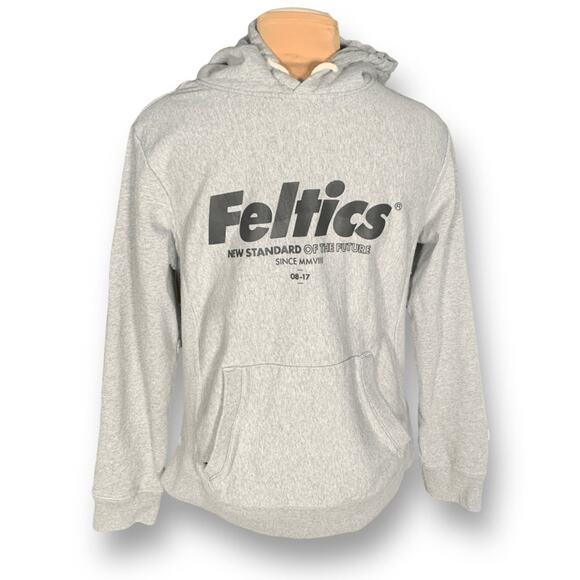 Feltics Gray Hoodie Sweatshirt Korean Streetwear New Standard Graphic Pullover - Picture 1 of 10